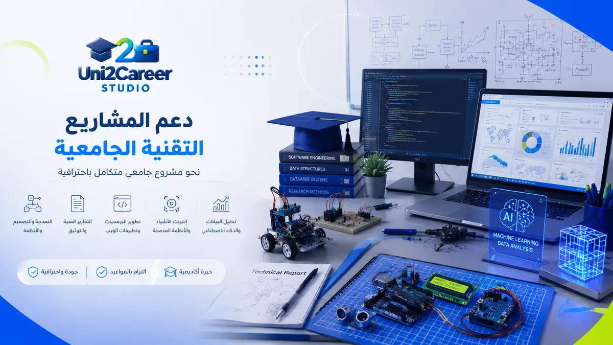 دعم المشاريع الجامعية التقنية من Uni2Career STUDIO: كود و Arduino وروبوت وتحليل بيانات